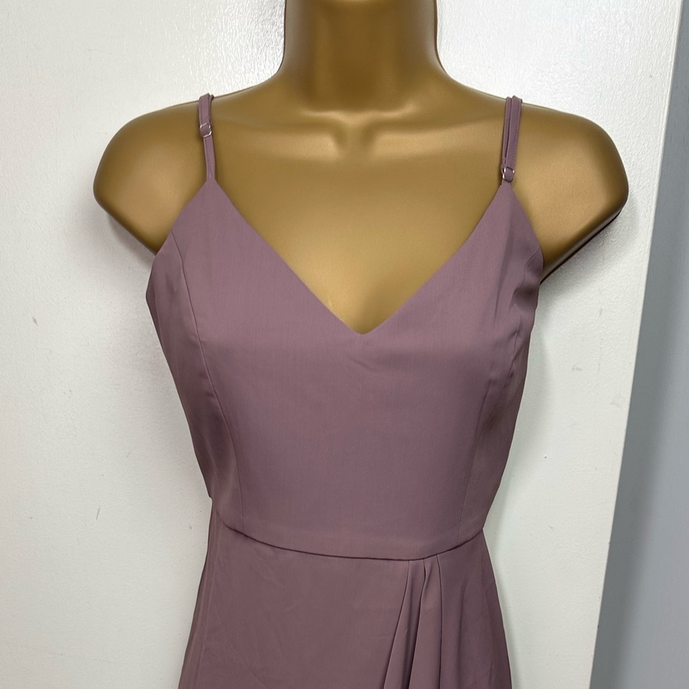 Lulus Mauve Purple Reinette Faux Wrap Silhouette Asymmetrical Midi Dress NWT M - Picture 9 of 16